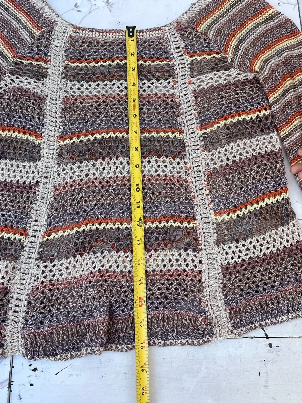 Free People Multi-Color Open Knit Striped Long Sleeve